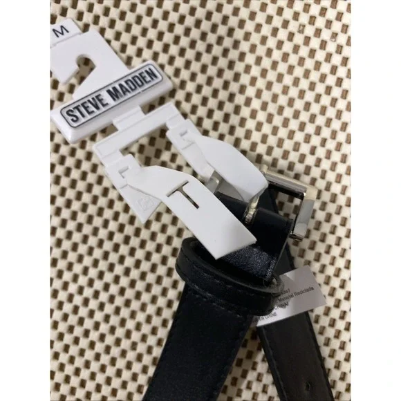 Steve Madden Faux Leather Belt‎ Womens Medium Black Bling NWT Only 1 - Picture 5 of 6